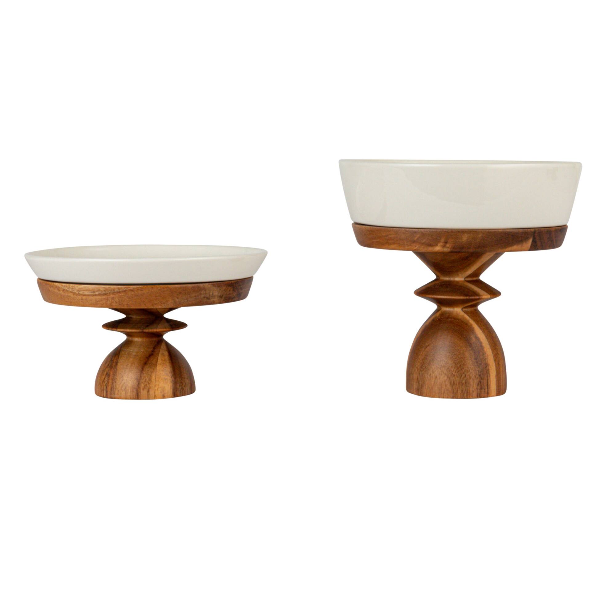 Hello Honey® 5.75" White & Natural Acacia Wood Enhanced Stoneware Serving Set